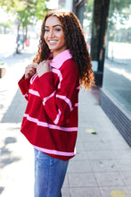 Load image into Gallery viewer, Fall For You Crimson Stripe Notched Neck Collared Oversized Sweater
