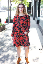 Load image into Gallery viewer, Boldly You Rust &amp; Black Floral Print Front Tie Dress
