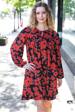 Load image into Gallery viewer, Boldly You Rust &amp; Black Floral Print Front Tie Dress
