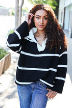 Load image into Gallery viewer, Fall For You Black Stripe Notched Neck Collared Oversized Sweater
