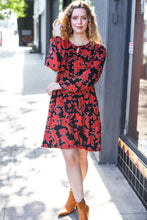 Load image into Gallery viewer, Boldly You Rust &amp; Black Floral Print Front Tie Dress
