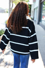 Load image into Gallery viewer, Fall For You Black Stripe Notched Neck Collared Oversized Sweater
