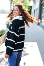 Load image into Gallery viewer, Fall For You Black Stripe Notched Neck Collared Oversized Sweater
