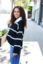 Load image into Gallery viewer, Fall For You Black Stripe Notched Neck Collared Oversized Sweater
