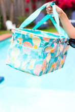 Load image into Gallery viewer, Turquoise Pineapple Print Collapsible Canvas &amp; Nylon Tote
