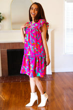 Load image into Gallery viewer, You Got This Purple Abstract Floral Print Tiered Ruffle Sleeve Dress
