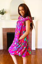 Load image into Gallery viewer, You Got This Purple Abstract Floral Print Tiered Ruffle Sleeve Dress
