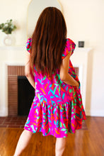 Load image into Gallery viewer, You Got This Purple Abstract Floral Print Tiered Ruffle Sleeve Dress
