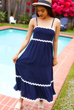 Load image into Gallery viewer, Bold &amp; Sassy Navy Square Neck Ric Rac Trim Adjustable Straps Maxi
