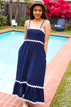 Load image into Gallery viewer, Bold &amp; Sassy Navy Square Neck Ric Rac Trim Adjustable Straps Maxi
