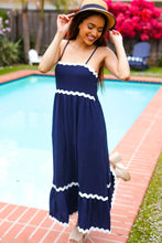 Load image into Gallery viewer, Bold &amp; Sassy Navy Square Neck Ric Rac Trim Adjustable Straps Maxi
