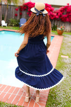 Load image into Gallery viewer, Bold &amp; Sassy Navy Square Neck Ric Rac Trim Adjustable Straps Maxi
