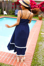 Load image into Gallery viewer, Bold &amp; Sassy Navy Square Neck Ric Rac Trim Adjustable Straps Maxi
