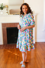 Load image into Gallery viewer, Can&#39;t Say No Mint &amp; Fuchsia Floral Notch Neck Bubble Sleeve Dress
