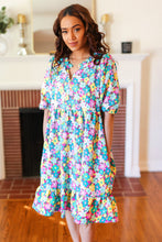 Load image into Gallery viewer, Can&#39;t Say No Mint &amp; Fuchsia Floral Notch Neck Bubble Sleeve Dress
