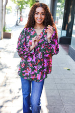 Load image into Gallery viewer, Eyes On You Forest Green Floral Smocked Bubble Sleeve V Neck Top
