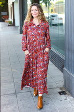 Load image into Gallery viewer, Casual Living Burgundy Floral Collared Fit &amp; Flare Maxi Dress
