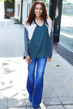 Load image into Gallery viewer, Stand Out Hunter Green V Neck Raglan Color Block Outseam Top
