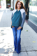 Load image into Gallery viewer, Stand Out Hunter Green V Neck Raglan Color Block Outseam Top
