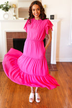 Load image into Gallery viewer, Perfectly You Hot Pink Mock Neck Tiered Chiffon Maxi Dress
