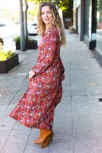 Load image into Gallery viewer, Casual Living Burgundy Floral Collared Fit &amp; Flare Maxi Dress
