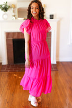 Load image into Gallery viewer, Perfectly You Hot Pink Mock Neck Tiered Chiffon Maxi Dress
