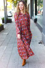 Load image into Gallery viewer, Casual Living Burgundy Floral Collared Fit &amp; Flare Maxi Dress
