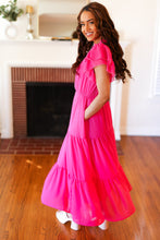 Load image into Gallery viewer, Perfectly You Hot Pink Mock Neck Tiered Chiffon Maxi Dress
