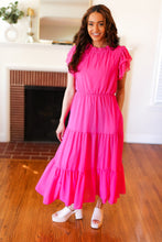 Load image into Gallery viewer, Perfectly You Hot Pink Mock Neck Tiered Chiffon Maxi Dress
