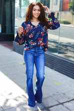 Load image into Gallery viewer, Lovely In Navy Floral Print Smocked Bubble Sleeve Woven Top
