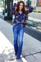 Load image into Gallery viewer, Lovely In Navy Floral Print Smocked Bubble Sleeve Woven Top
