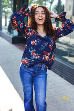 Load image into Gallery viewer, Lovely In Navy Floral Print Smocked Bubble Sleeve Woven Top
