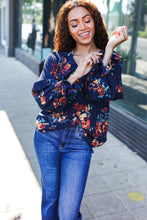 Load image into Gallery viewer, Lovely In Navy Floral Print Smocked Bubble Sleeve Woven Top
