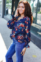 Load image into Gallery viewer, Lovely In Navy Floral Print Smocked Bubble Sleeve Woven Top
