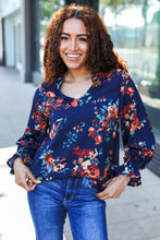 Load image into Gallery viewer, Lovely In Navy Floral Print Smocked Bubble Sleeve Woven Top
