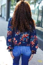 Load image into Gallery viewer, Lovely In Navy Floral Print Smocked Bubble Sleeve Woven Top
