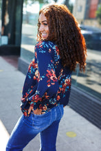 Load image into Gallery viewer, Lovely In Navy Floral Print Smocked Bubble Sleeve Woven Top
