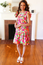 Load image into Gallery viewer, Be Charming Lime &amp; Pink Floral Print Tiered Ruffle Sleeve Dress
