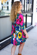 Load image into Gallery viewer, Hello Beautiful Teal Floral Print V Neck Babydoll Dress
