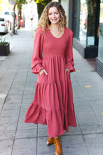 Load image into Gallery viewer, Beautiful You Lock Eyes Marsala Smocked Ruffle Sleeve Maxi Dress
