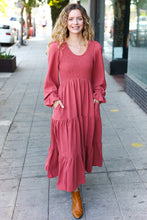 Load image into Gallery viewer, Beautiful You Lock Eyes Marsala Smocked Ruffle Sleeve Maxi Dress
