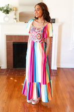 Load image into Gallery viewer, Feeling Bold Fuchsia &amp; Teal Striped Medallion Crochet Print Dress
