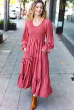 Load image into Gallery viewer, Beautiful You Lock Eyes Marsala Smocked Ruffle Sleeve Maxi Dress
