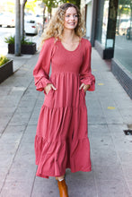 Load image into Gallery viewer, Beautiful You Lock Eyes Marsala Smocked Ruffle Sleeve Maxi Dress
