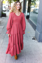 Load image into Gallery viewer, Beautiful You Lock Eyes Marsala Smocked Ruffle Sleeve Maxi Dress
