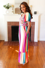 Load image into Gallery viewer, Feeling Bold Fuchsia &amp; Teal Striped Medallion Crochet Print Dress
