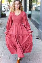 Load image into Gallery viewer, Beautiful You Lock Eyes Marsala Smocked Ruffle Sleeve Maxi Dress
