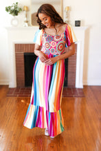 Load image into Gallery viewer, Feeling Bold Fuchsia &amp; Teal Striped Medallion Crochet Print Dress
