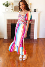 Load image into Gallery viewer, Feeling Bold Fuchsia &amp; Teal Striped Medallion Crochet Print Dress
