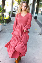 Load image into Gallery viewer, Beautiful You Lock Eyes Marsala Smocked Ruffle Sleeve Maxi Dress
